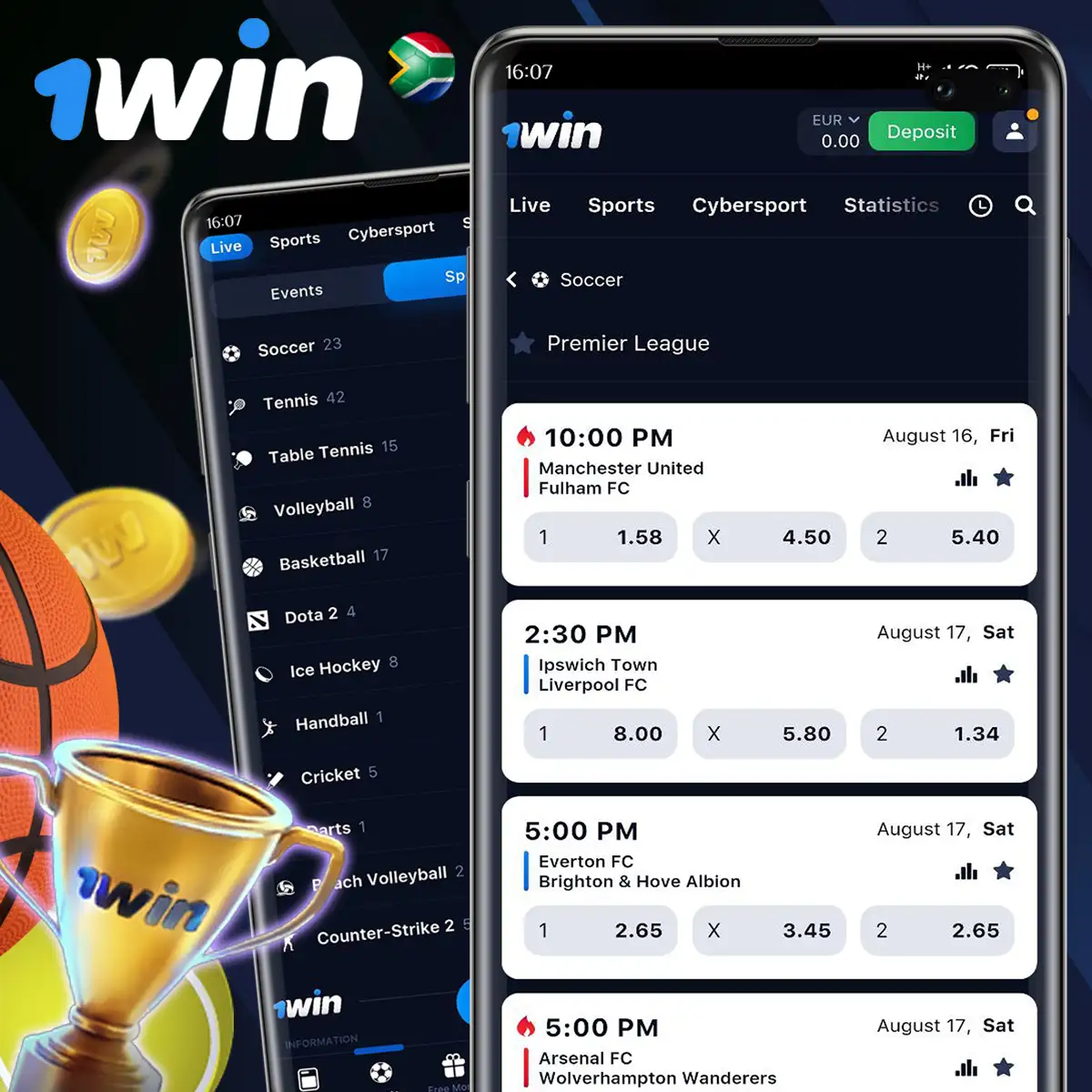 Betting options in the 1Win application