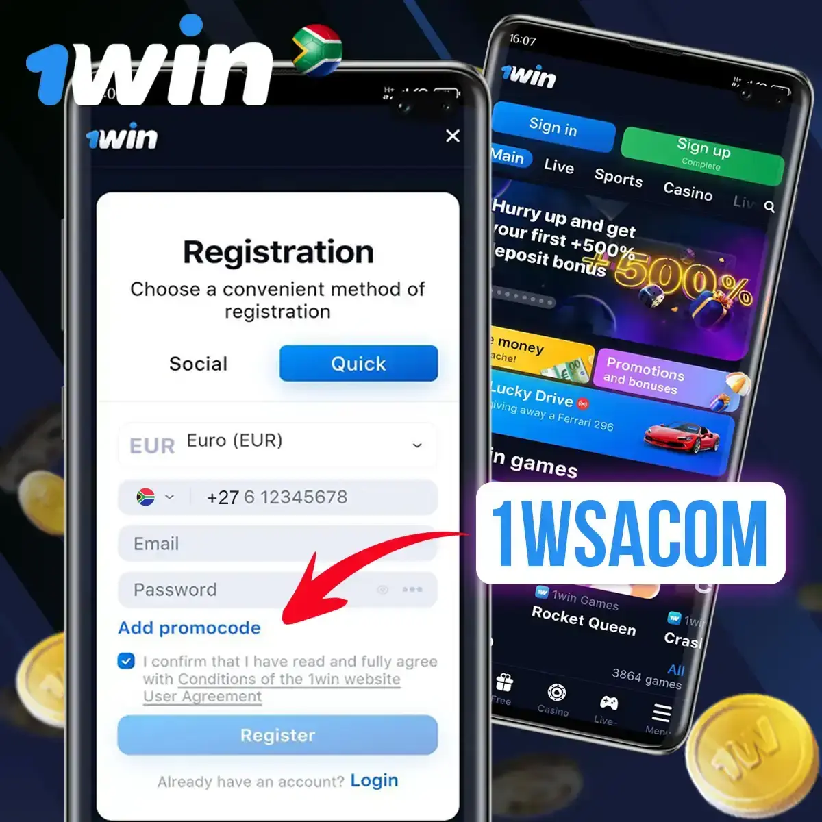 How to register in the 1Win app